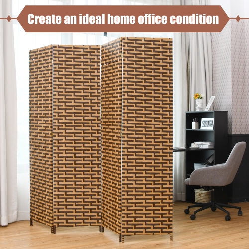 Costway 4 Panel Folding Room Divider Weave Fiber Privacy Partition Screen 6FT Tall