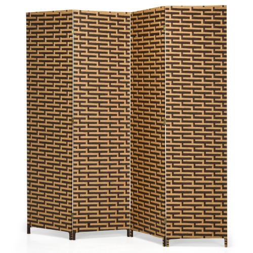 Costway 4 Panel Folding Room Divider Weave Fiber Privacy Partition Screen 6FT Tall