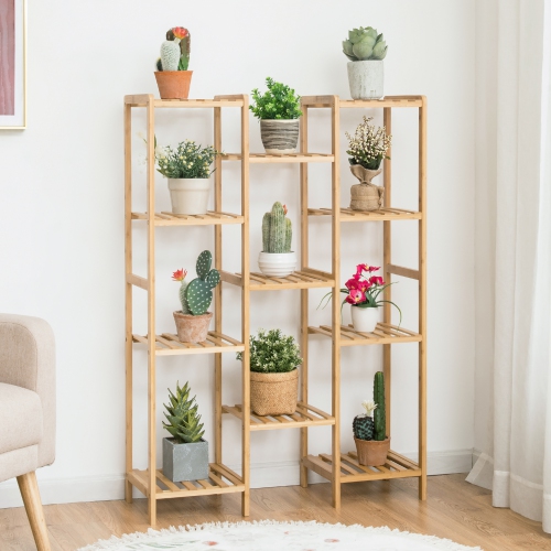 Costway Bamboo 11-Tier Plant Stand Utility Shelf Free Standing Storage Rack Pot Holder