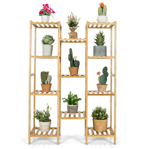 Costway Bamboo 11-Tier Plant Stand Utility Shelf Free Standing Storage Rack Pot Holder