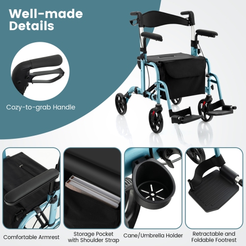 Goplus Folding Rollator Walker w/Seat & 8" Wheels Supports up to 300 lbs