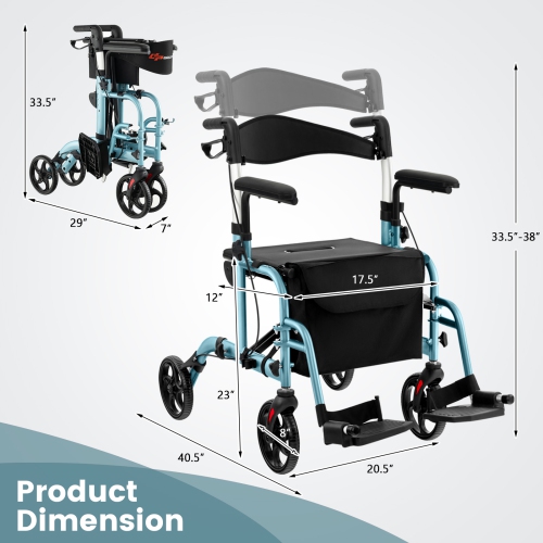 Goplus Folding Rollator Walker w/Seat & 8" Wheels Supports up to 300 lbs