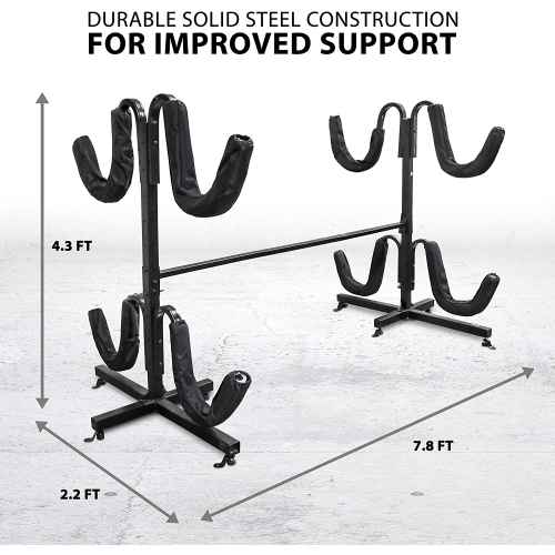RaxGo Freestanding Kayak Rack for 4, Heavy Duty Floor Storage Holder for Four-Kayak, SUP, Canoe & Paddleboard for Indoor, Outdoor, Garage, Shed, or