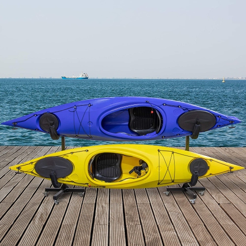 RaxGo Freestanding Kayak Rack with Wheels, Heavy Duty Storage for Two-Kayak, SUP, Canoe & Paddleboard for Indoor, Outdoor, Garage, Shed, or Dock,