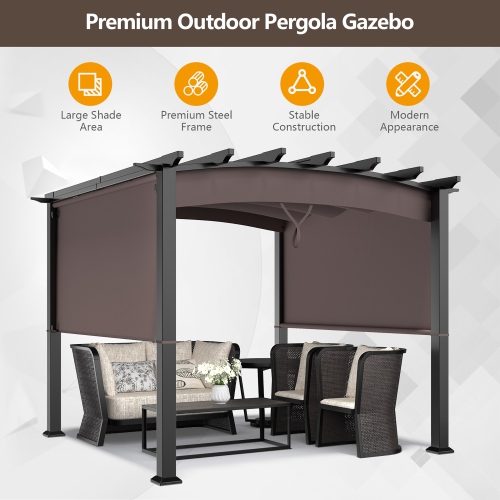 Costway 10 x 10ft Patio Pergola Gazebo Sun Shade Shelter W/Retractable Canopy