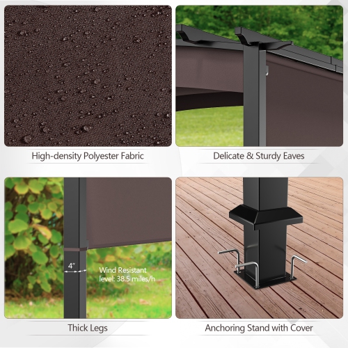 Costway 10 x 10ft Patio Pergola Gazebo Sun Shade Shelter W/Retractable Canopy