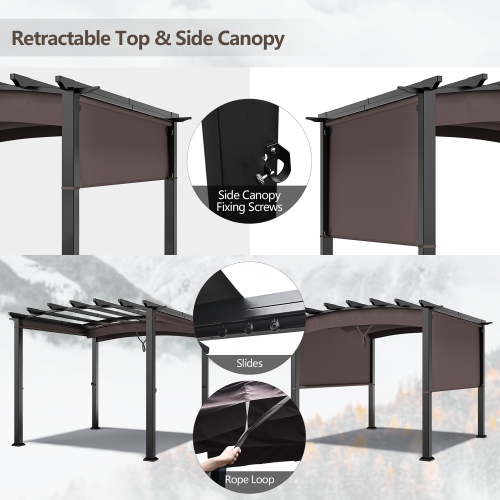 Costway 10 x 10ft Patio Pergola Gazebo Sun Shade Shelter W/Retractable Canopy