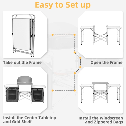 Costway Folding Portable Aluminum Camping Grill Table w/ Storage Organizer Windscreen