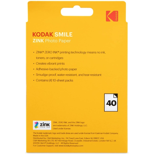 Kodak 3.5x4.25 inch Premium Zink Print Photo Paper Compatible with Kodak Smile Classic Instant Camera