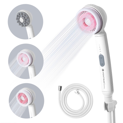 VENTRAY home Ultrasonic 3-in-1 Spa Shower Head, Waterproof Massage Bath Brush