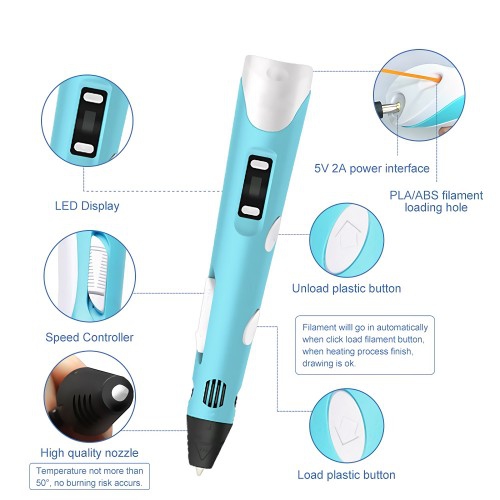 Stylo d'impression 3D DIY Stylo de dessin avec écran LCD avec 13 filaments PLA pour enfants adultes