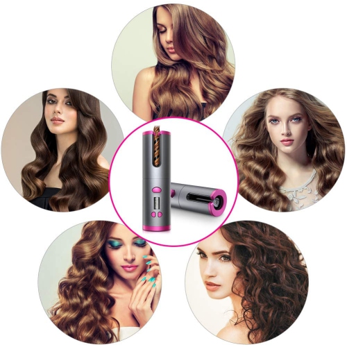 Cordless Hair Curler Automatic Curling Iron 6 Adjustable Ceramic Barrel USB Rechargeable
