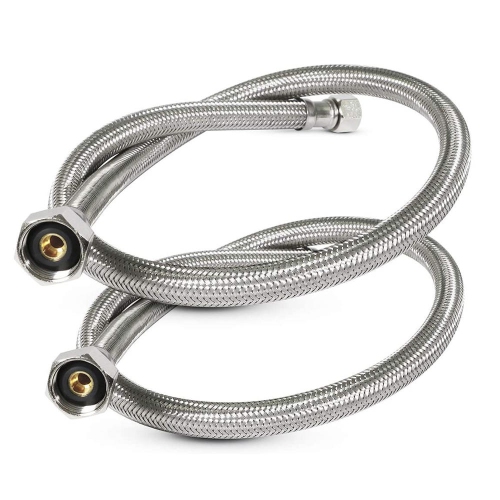 LIVINGBASICS 2-Pack Stainless Steel Faucet Hose 1/2 Ips Brass Nut X 3/8 Female Fitting - 3 Ft