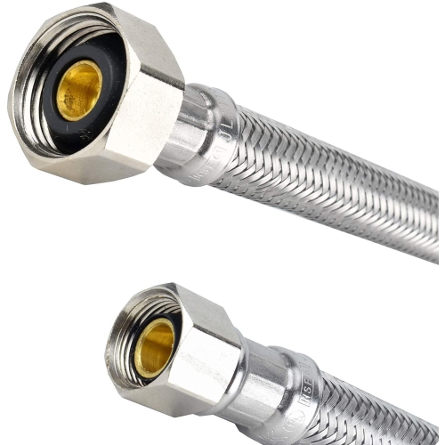 2-pack Stainless Steel Faucet Hose 1/2" IPS Brass Nut x 3/8" Female Fitting - 3 Ft