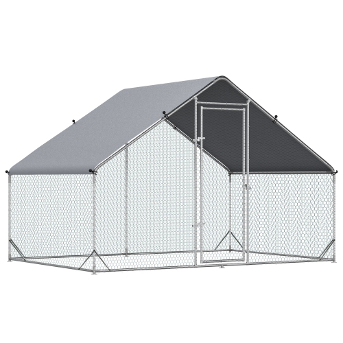 PAWHUT  Metal Chicken Coop, Walk-In Large Chicken Run, Poultry Enclosure for Backyard Hen, Duck, Rabbit \w Water- And Uv-Protection Cover, for 4-6