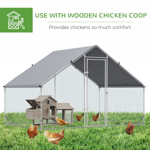 PawHut Metal Chicken Coop, Walk-in Large Chicken Run, Poultry Cage for 4-6 Hen, Duck, Rabbit with Water- and UV-Protection Cover, for Backyard,