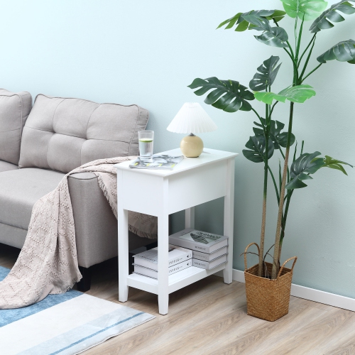 HOMCOM Flip Top End Table, Side Table with Storage Shelf and Cable Management, Narrow Nightstand for Small Spaces in Living Room, Bedroom, 23.8" x