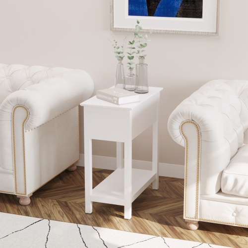 HOMCOM Flip Top End Table, Side Table with Storage Shelf and Cable Management, Narrow Nightstand for Small Spaces in Living Room, Bedroom, 23.8" x