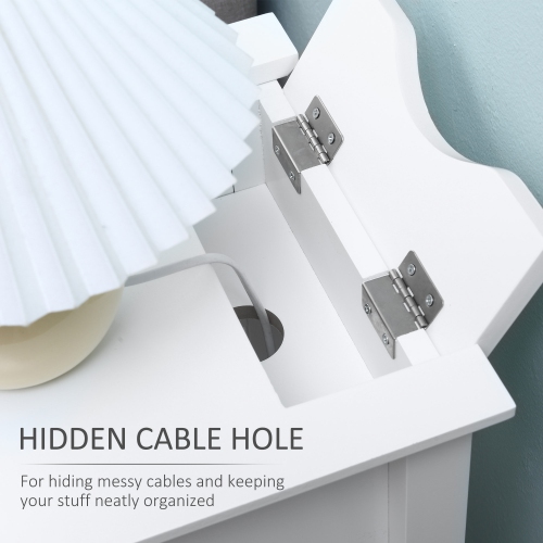 HOMCOM Flip Top End Table, Side Table with Storage Shelf and Cable Management, Narrow Nightstand for Small Spaces in Living Room, Bedroom, 23.8" x