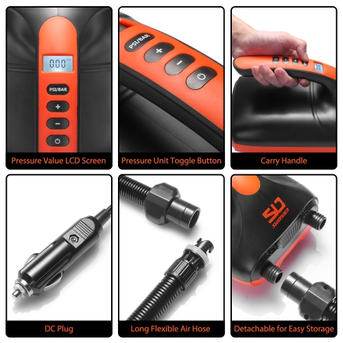 Swonder 20PSI High Pressure Digital Electric Air Pump for SUP, Kayak, Tent-Black