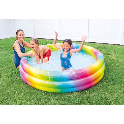 Intex - 3 Ring Inflatable Pool, 66'' x 15'', 154 Gallon Capacity, Rainbow