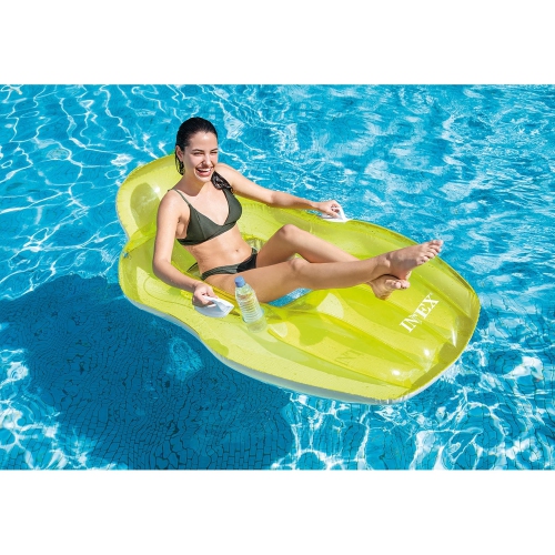 Intex - Inflatable Pool Chair, 64'' x 41'', Integrated Cup Holder, Green