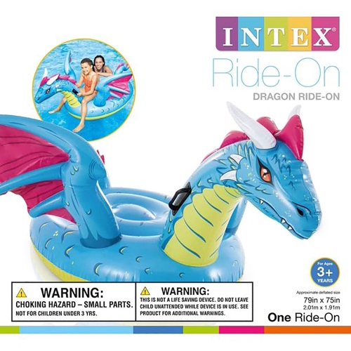 Intex - Dragon à Chevaucher Gonflable pour Piscine, 79'' x 75'', Bleu