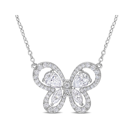 GEM AND HARMONY  1.75 Carat (Ctw) Lab-Created Moissanite Butterfly Pendant Necklace In Sterling With Chain In Silver