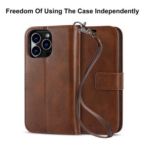 navor Detachable Magnetic Wallet Case with Wrist Strap Compatible with iPhone 13 Pro [6.1 inch] [Folio], RFID Protection Kickstand