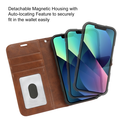 navor Detachable Magnetic Wallet Case with Wrist Strap Compatible with iPhone 13 Pro [6.1 inch] [Folio], RFID Protection Kickstand