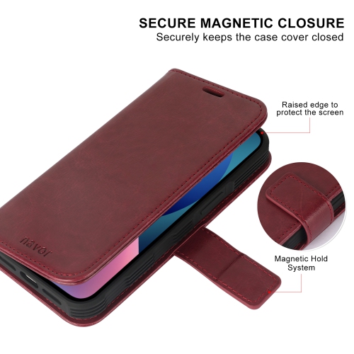 navor Detachable Magnetic Wallet Case with Wrist Strap Compatible with iPhone 13 Pro [6.1 inch] [Folio], RFID Protection Kickstand