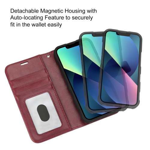 navor Detachable Magnetic Wallet Case with Wrist Strap Compatible with iPhone 13 Pro [6.1 inch] [Folio], RFID Protection Kickstand