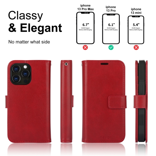 navor Detachable Magnetic Wallet Case with Wrist Strap Compatible with iPhone 13 Pro [6.1 inch] [Folio], RFID Protection Kickstand