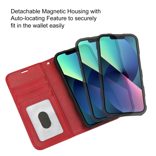 navor Detachable Magnetic Wallet Case with Wrist Strap Compatible with iPhone 13 Pro [6.1 inch] [Folio], RFID Protection Kickstand