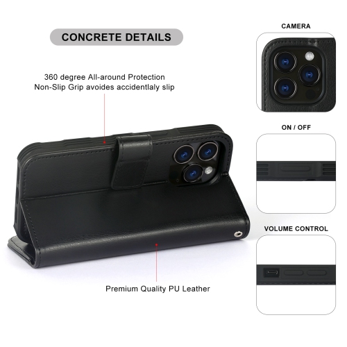 Navor – Étui-portefeuille magnétique amovible avec dragonne compatible avec iPhone 13 Pro [6.1 po] [folio], béquille RFID