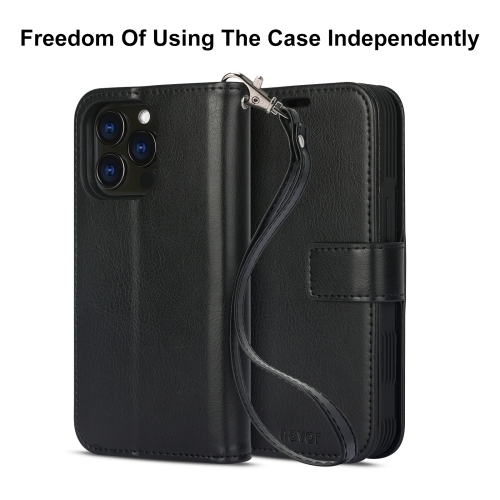 Navor – Étui-portefeuille magnétique amovible avec dragonne compatible avec iPhone 13 Pro [6.1 po] [folio], béquille RFID