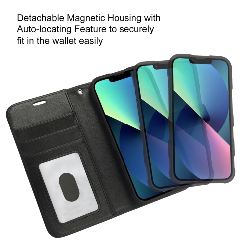 Navor – Étui-portefeuille magnétique amovible avec dragonne compatible avec iPhone 13 Pro [6.1 po] [folio], béquille RFID