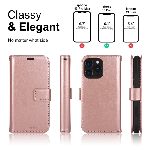 navor Detachable Magnetic Wallet Case with Wrist Strap Compatible with iPhone 13 Pro [6.1 inch] [Folio], RFID Protection Kickstand