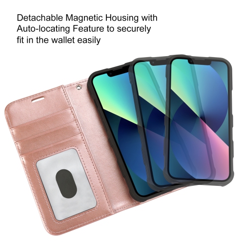 navor Detachable Magnetic Wallet Case with Wrist Strap Compatible with iPhone 13 Pro [6.1 inch] [Folio], RFID Protection Kickstand