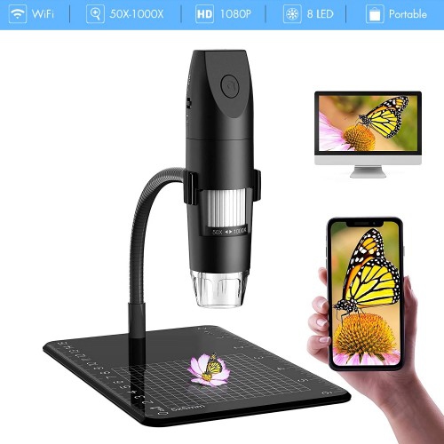 VEVOR Microscope Numérique USB Wifi Portable Endoscope de Grossissement  50X-1000X Fonctions Photo & Vidéo Connecté au PC Téléphone Portable  Compatible avec IOS 8,0/Android 4,0 Observation Extérieur