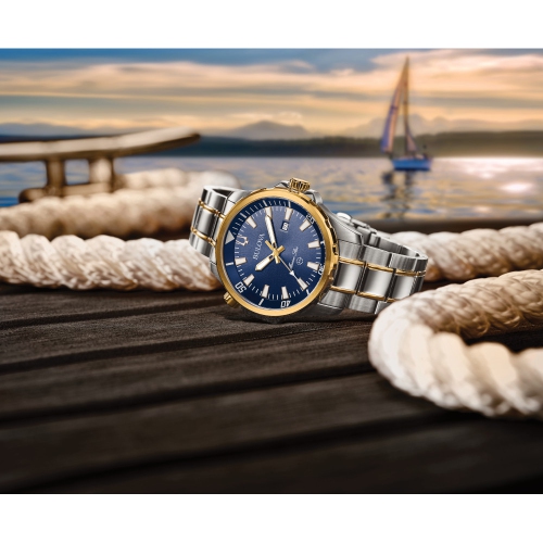 Bulova Mens Marine Star Quartz Watch 43mm Two-Tone Stainless Steel Case and Bracelet with Blue Dial