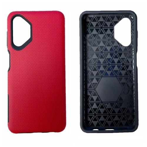 TopSave Triangle Pattern PC Back + Intérieur TPU Double Couche Robuste Hybrid Armor Case pour Samsung Galaxy A13, rouge