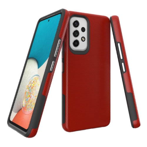 TopSave Triangle Pattern PC Back + Intérieur TPU Double Couche Robuste Hybrid Armor Case pour Samsung Galaxy A53, rouge