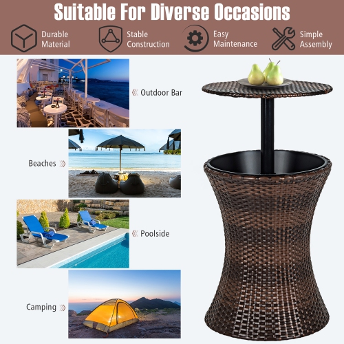 Costway Patio Rattan Cooler Bar Table Cocktail Coffee Table Height Adjustable