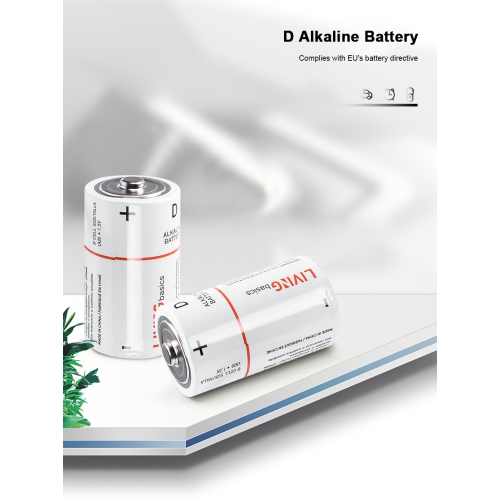 4pcs 1.5V D Batteries alcalines est conforme à la directive de l'UE de la batterie pourraient fonctionner entre -18 et 50 - LivingBasics®