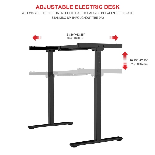 Electric Height Adjustable Standing Desk Frame, Ergonomic Sit Stand Up Desk for 39-63 inch TableTops