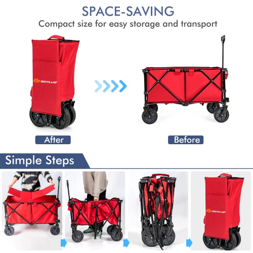 Chariot de camping utilitaire pliable avec roulettes et poignée réglable de Costway
