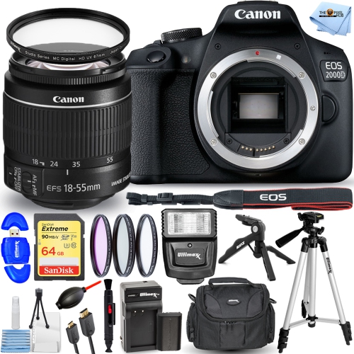 Canon EOS 2000D (Rebel T7) DSLR 24.1MP Camera with 18-55mm Lens with  Built-in Wi-Fi, 24.1 MP CMOS Sensor