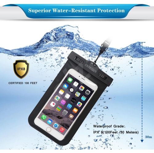 Choetech Universal WaterProof Cell Phone Pouch - Black + White - WPC007 - Brand New