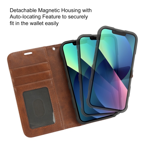 navor Universal Car Mount & Detachable Magnetic Wallet Case with Wrist Strap Compatible with iPhone 13 Pro [6.1 inch] [Folio], RFID Protection